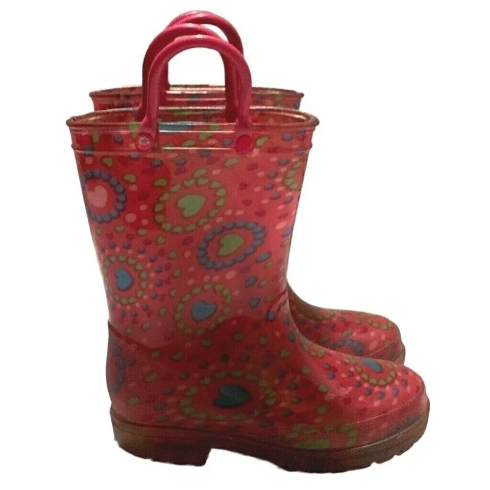 Girls Rain Boots Size 7/8 Multicolor Hearts